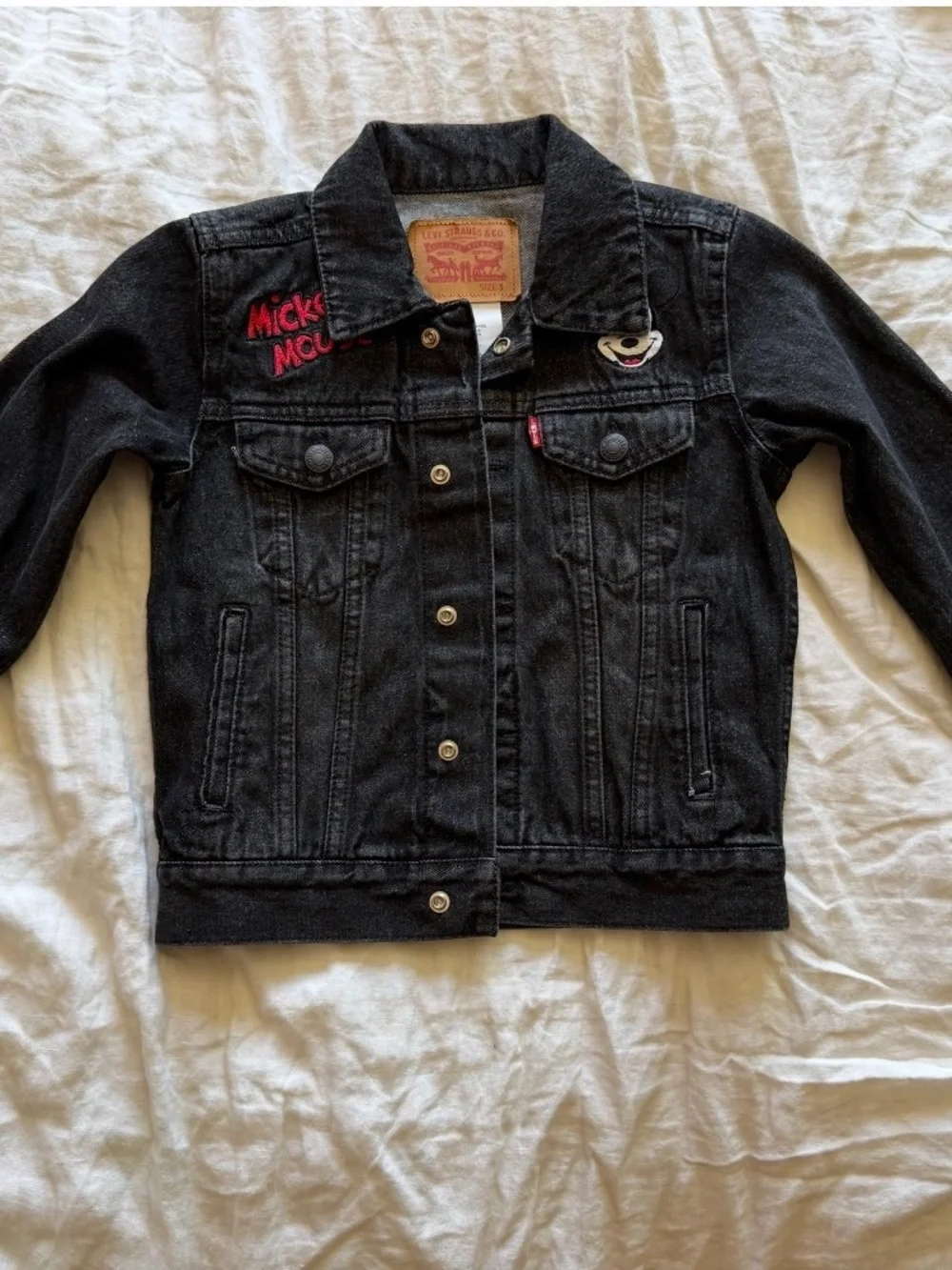 Levi's Kids Black Denim Jacket with Red Mickey Embroidery